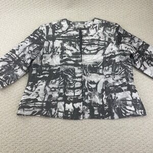 Coldwater Creek Jacket Womens PL 14-16 Black White Abstract 3/4 Sleeve Lined